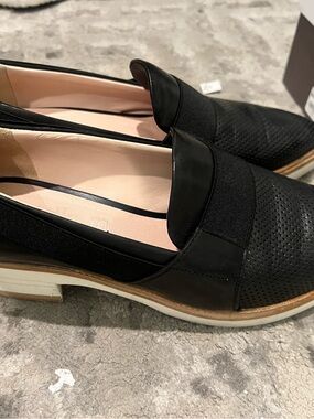 Black Perforated Slip-On Loafers with Elastic Band by